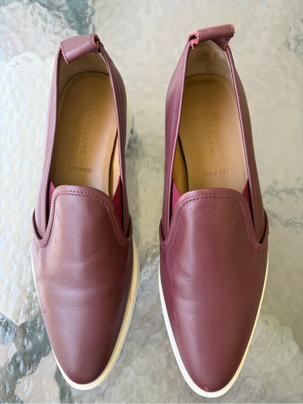 Everlane Womens the Leather Street Shoe Burgundy Platform Slip On size 9